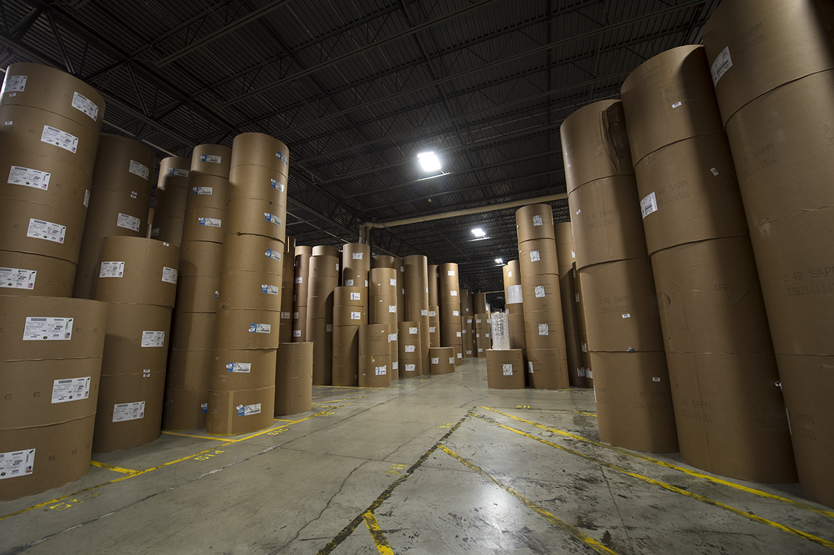 rolls of paper in warehouse